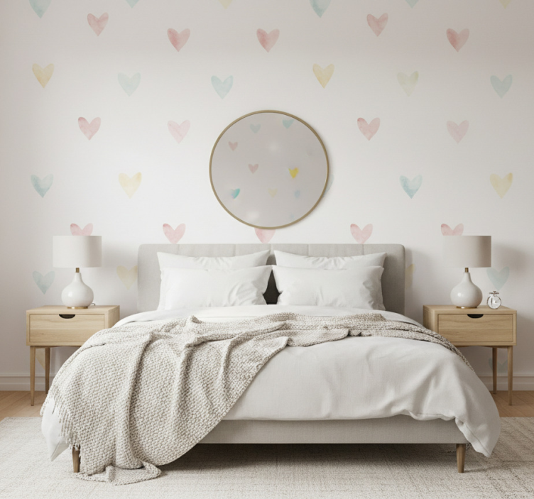 Tapeta do sypialni w pastelowe serca akwarelowe - TenStickers