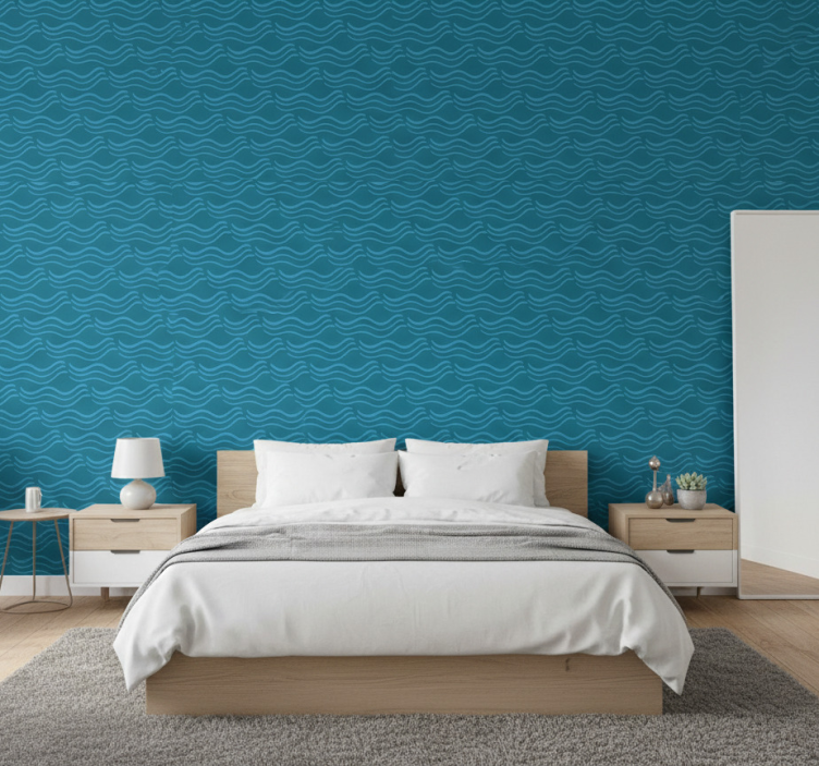 Tapeta do sypialni w płynne wzory w odcieniach aqua - TenStickers
