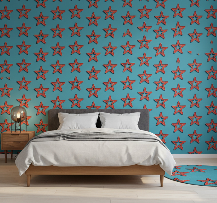 Tapeta do sypialni w retro wzór gwiazd - TenStickers