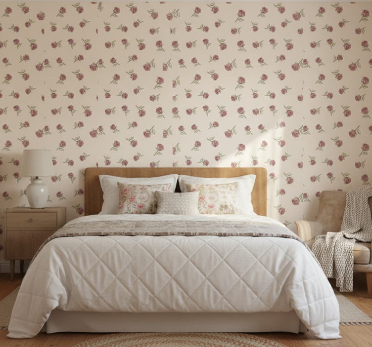 Tapeta do sypialni w romantyczny wzór róży vintage - TenStickers