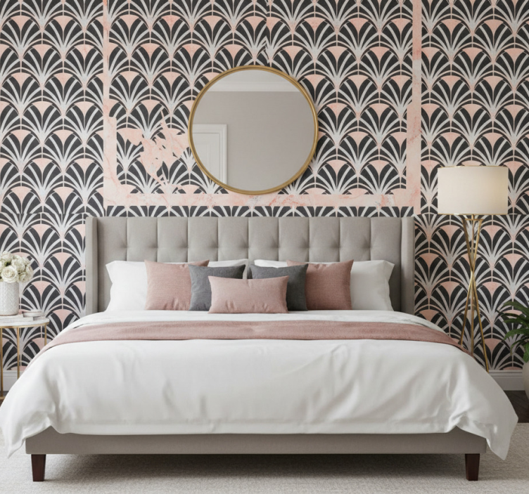 Tapeta do sypialni w stylu art deco z efektem marmuru - TenStickers