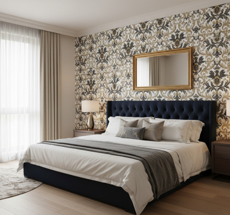 Tapeta do sypialni w stylu glamour barokowym - TenStickers