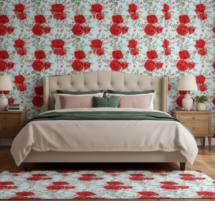 Tapeta do sypialni w stylu kwiatów grandmillenial - TenStickers