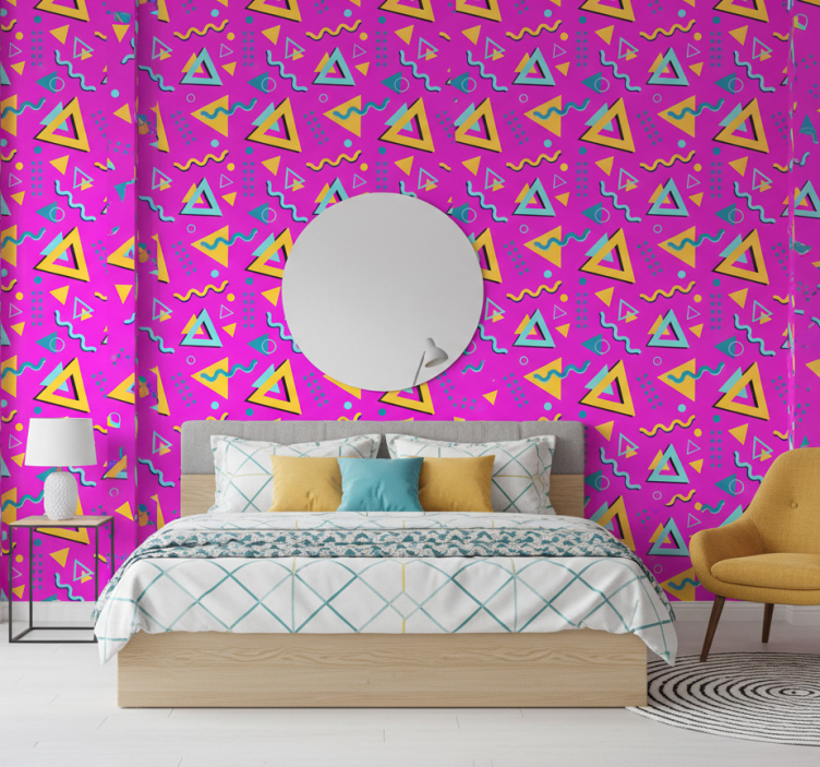 Tapeta do sypialni w stylu memphis retro 80. - TenStickers