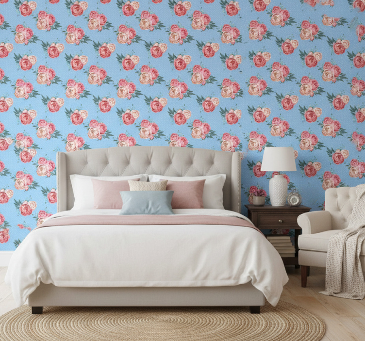 Tapeta do sypialni w stylu shabby chic w kropki - TenStickers