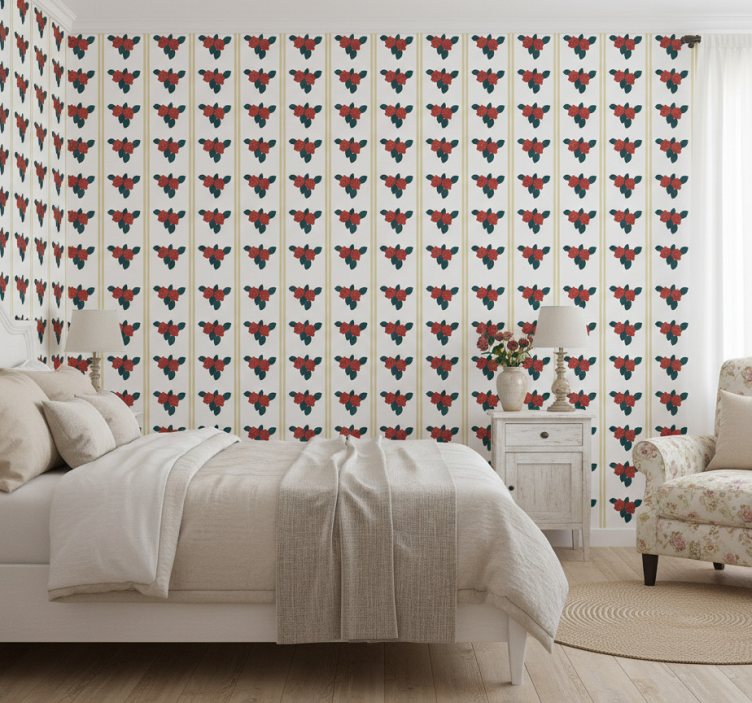 Tapeta do sypialni w stylu shabby chic z czerwonymi różami - TenStickers