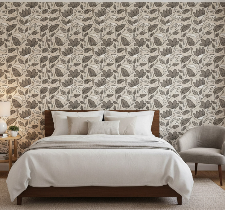 Tapeta do sypialni w stylu vintage kwiatowym - TenStickers