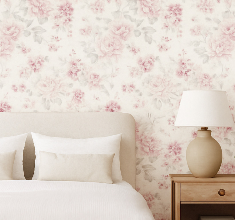 Tapeta do sypialni w stylu vintage różowej florystyki - TenStickers