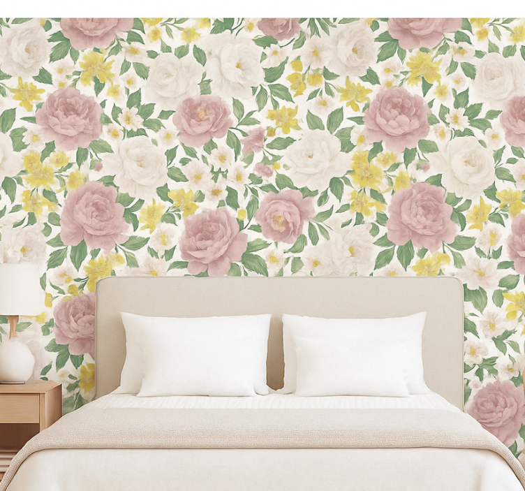 Tapeta do sypialni w tajemniczy botaniczny wzór - TenStickers