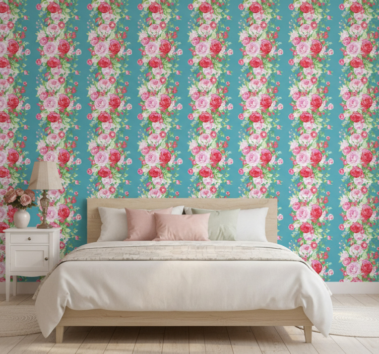 Tapeta do sypialni w turkusowy styl shabby chic - TenStickers