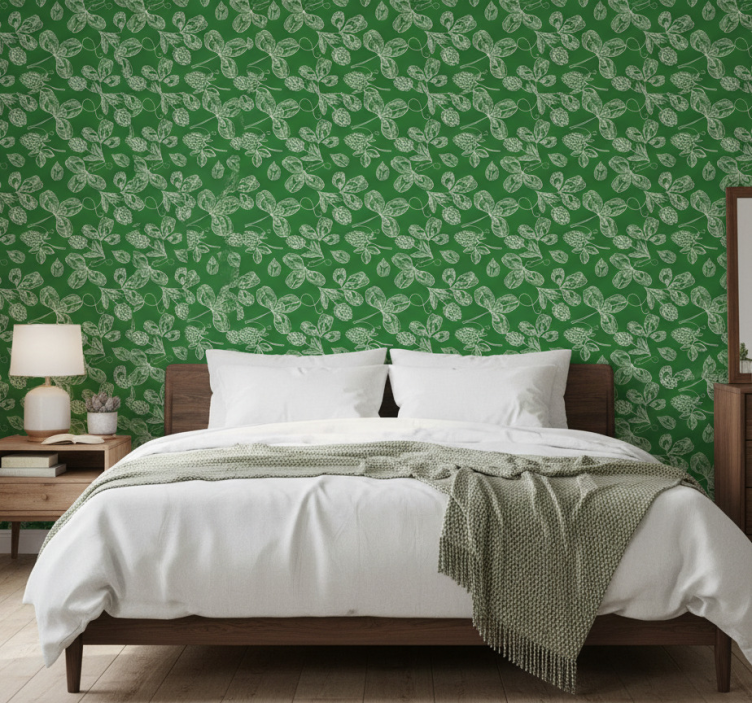 Tapeta do sypialni w zielony wzór gałązek magnolii - TenStickers