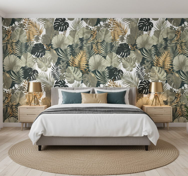 Tapeta do sypialni wzory botaniczne i kwiatowe - TenStickers