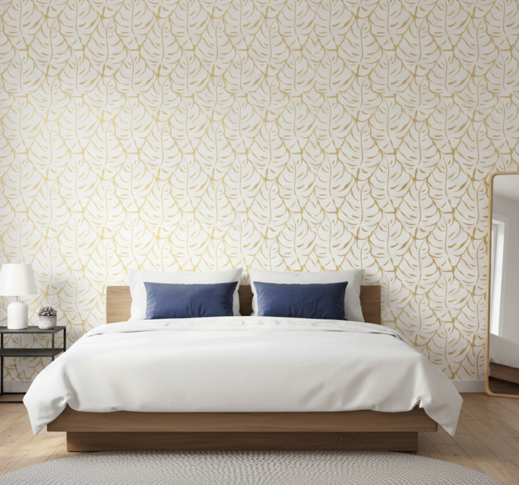 Tapeta do sypialni z eleganckimi tropikalnymi liśćmi - TenStickers
