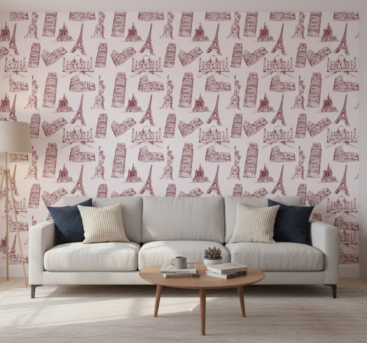 Tapeta do sypialni z motywem znanych pomników - TenStickers