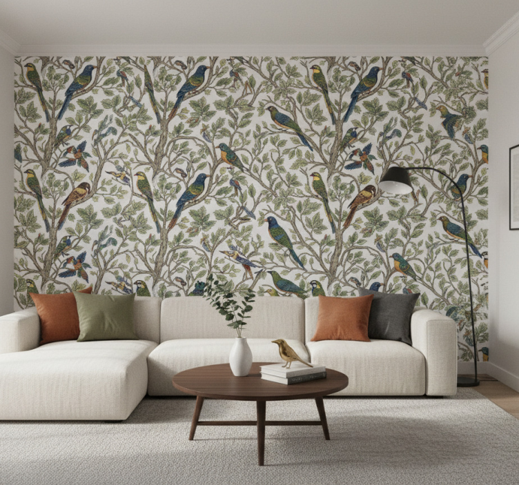 Tapeta drzewa ptaki w lesie - TenStickers