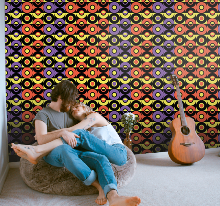 Tapeta vintage wzór retro koła - TenStickers