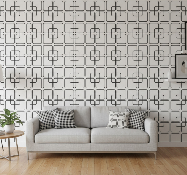 Tapeta geometryczna czarne kwadraty w miejskim wzorze - TenStickers