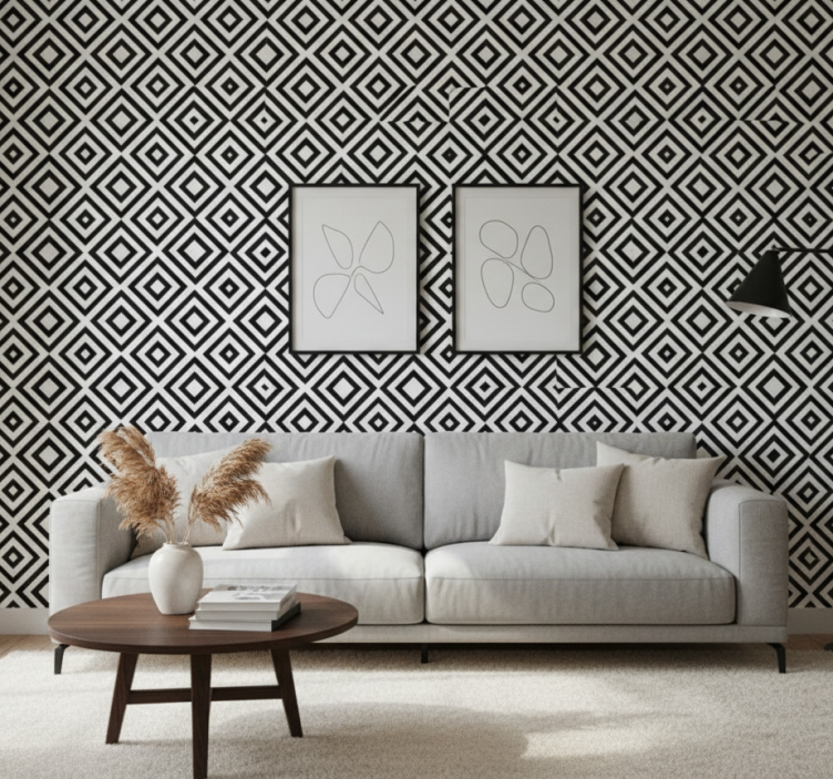 Tapeta geometryczna czarno-biała - TenStickers