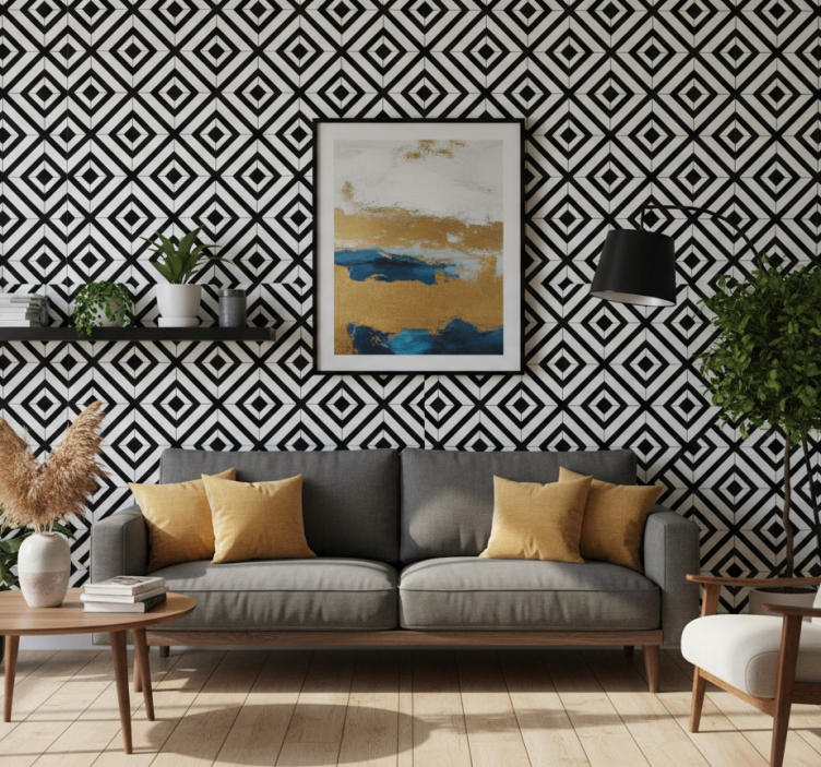 Tapeta geometryczna diamenty w czerni i bieli - TenStickers