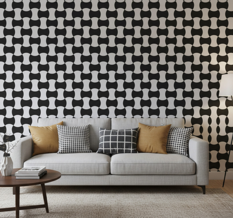 Tapeta geometryczna krzywe w czerni i bieli - TenStickers