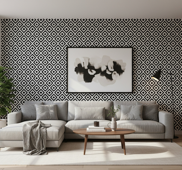 Tapeta geometryczna odważny czarno-biały wzór - TenStickers