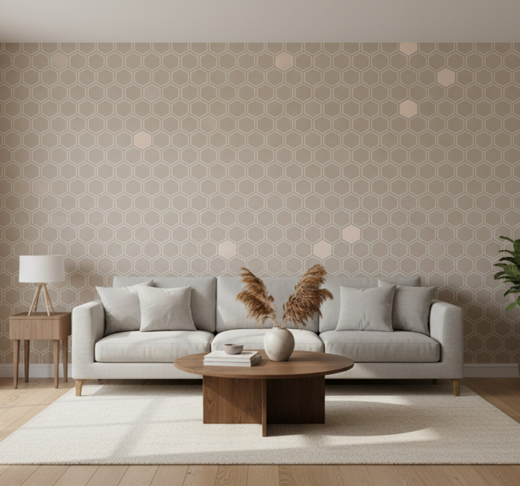 Tapeta geometryczna w beżowy wzór heksagonalny - TenStickers