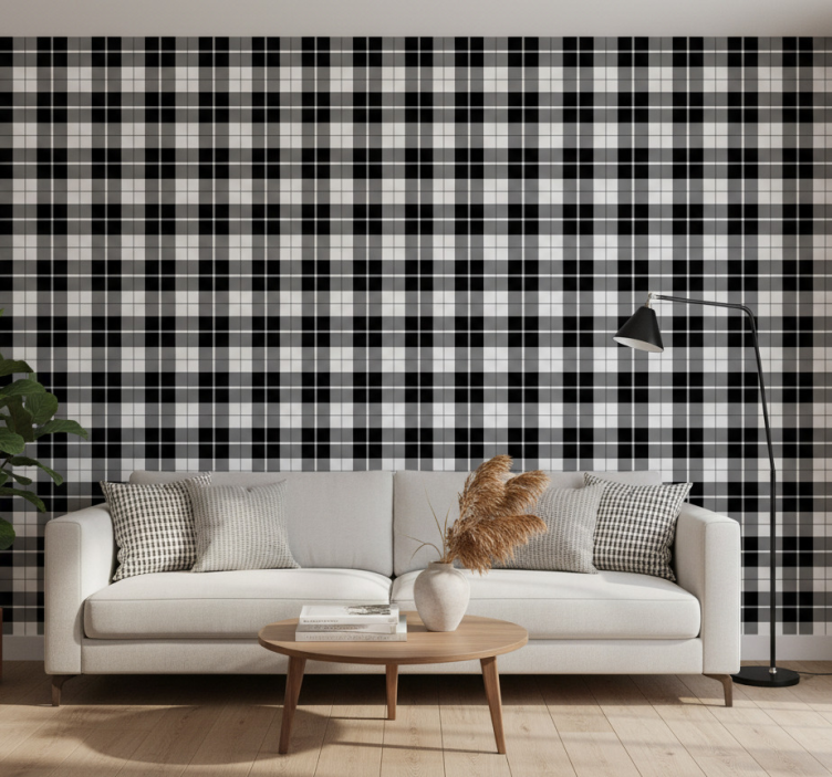 Tapeta geometryczna w czarno-białą kratkę - TenStickers