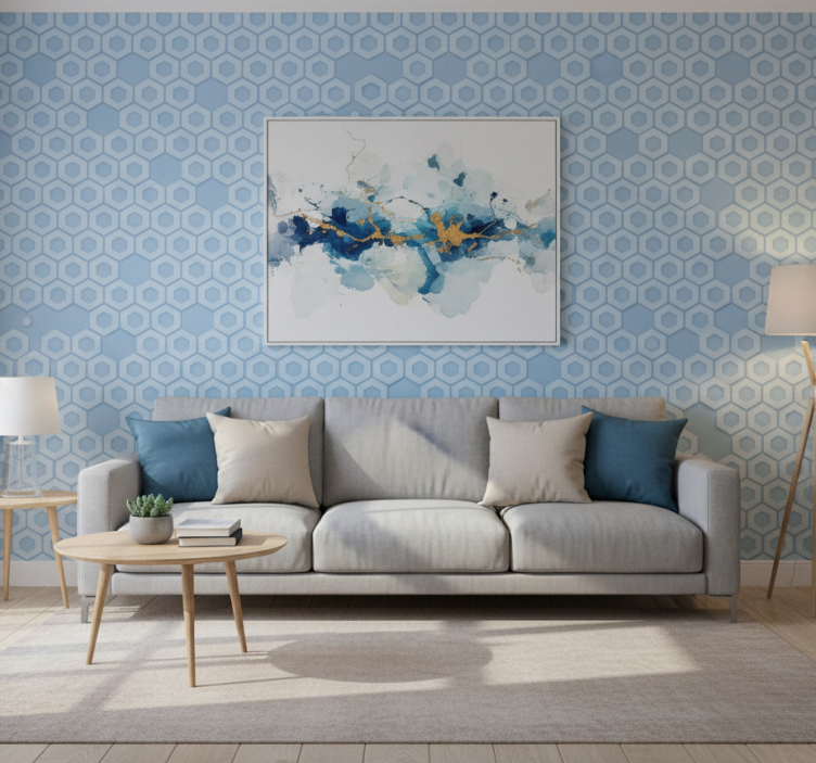 Tapeta geometryczna w niebieski heksagonalny wzór - TenStickers