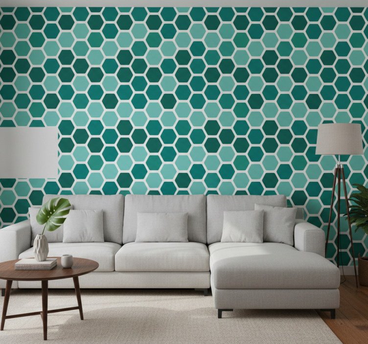 Tapeta geometryczna w zielony wzór plastra miodu - TenStickers