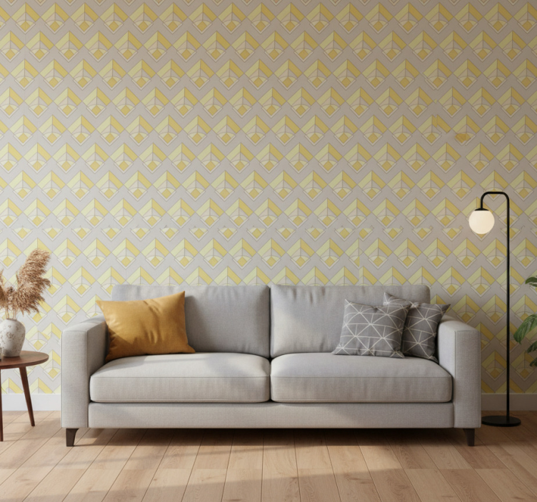 Tapeta geometryczna w żółto-szary wzór - TenStickers