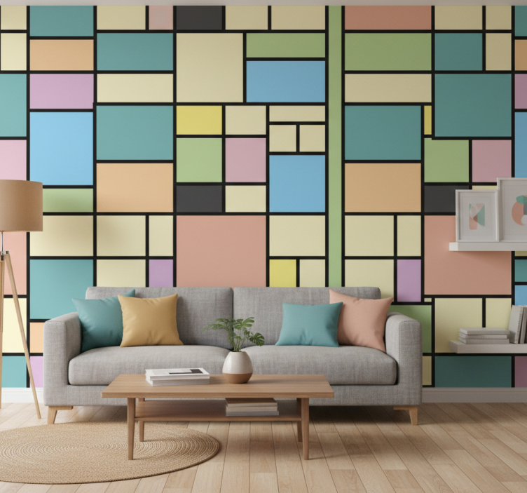 Tapeta geometryczna w żywych kolorach - TenStickers