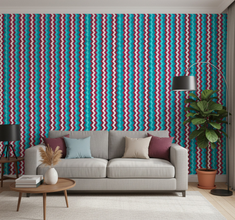 Tapeta geometryczna wzór fal w zygzaku - TenStickers