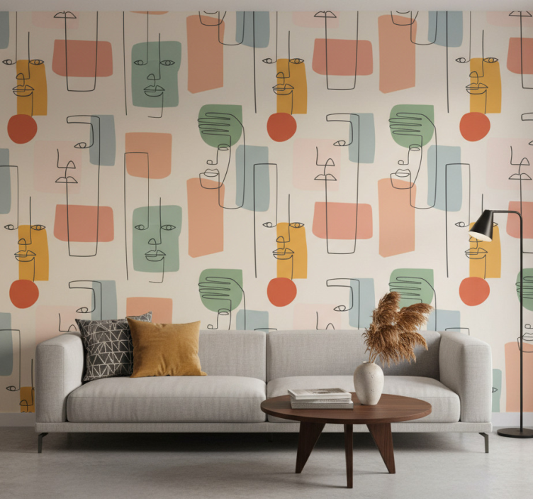 Tapeta geometryczna z minimalistycznymi twarzami - TenStickers