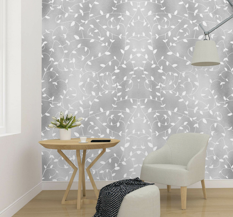 Tapeta liście białe gałęzie - TenStickers