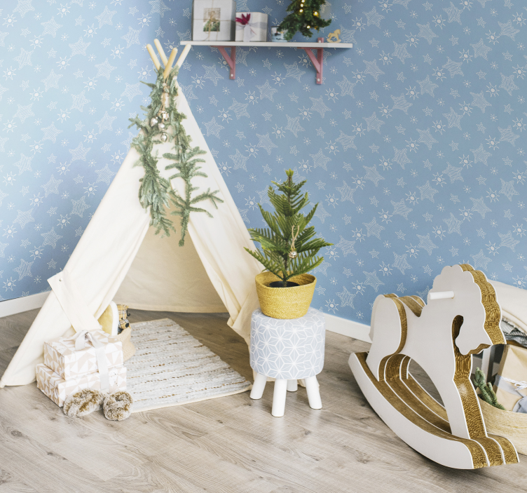 Tapeta gwiazdy niebieski wzór dziecka - TenStickers