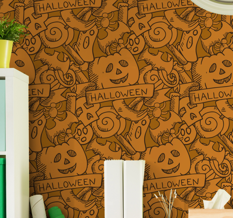 Tapeta halloweenowa Dynie i nietoperze - TenStickers