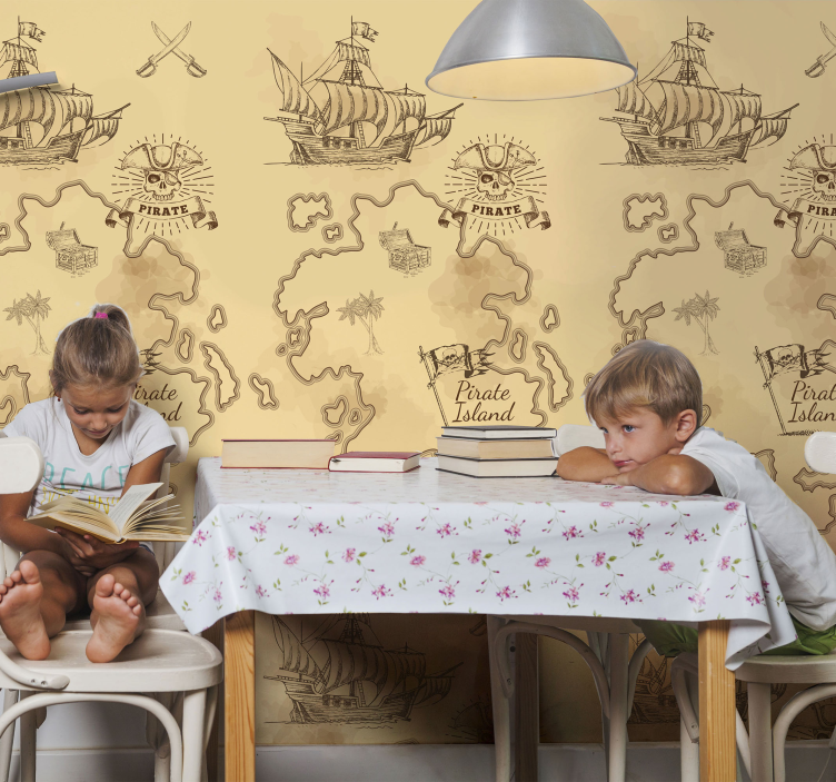 Tapeta klasyczna mapa przygodowa piratów - TenStickers