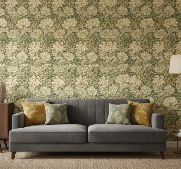 Tapeta klasyczna w stylu secesyjnym chryzantema - TenStickers