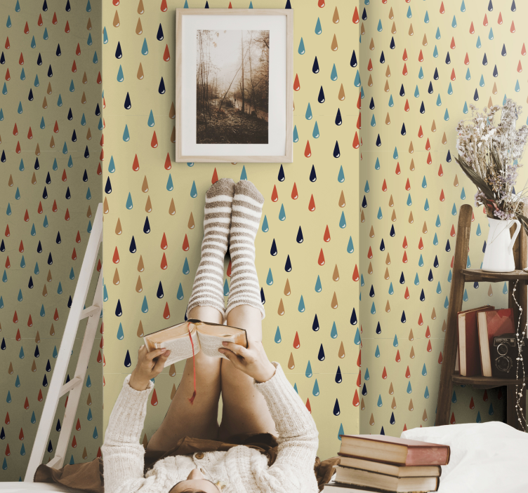 Tapeta do pokoju dziecięcego kolorowe krople deszczu  - TenStickers