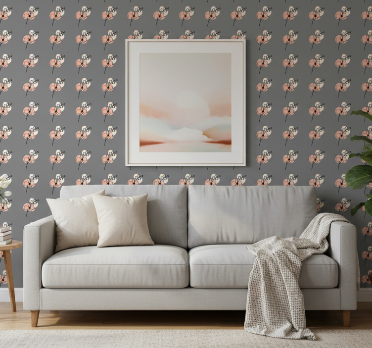 Tapeta kwiaty abstrakcyjny wzór linii orchidei - TenStickers