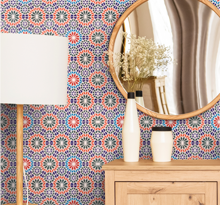 Tapeta kwiaty geometryczne motywy kwiatowe - TenStickers