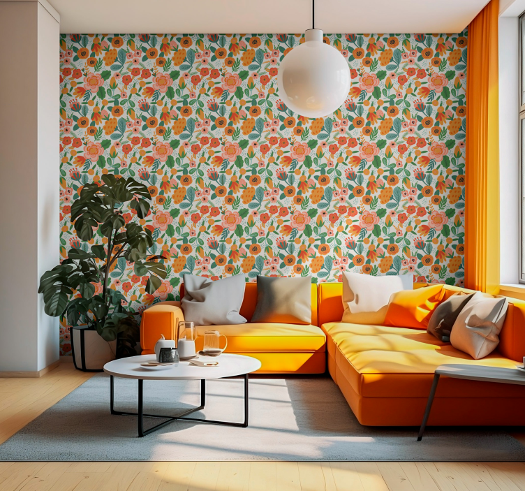 Tapeta kwiaty ilustracja kwiatowa - TenStickers