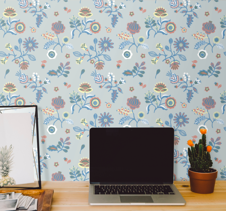 Tapeta kwiaty ilustracyjny projekt rozkwitu - TenStickers