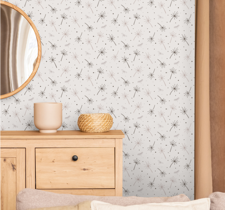 Tapeta kwiaty inspiracja szarym mniszkiem lekarskim - TenStickers