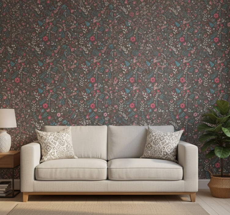 Tapeta kwiaty kolorowy drobny wzór florystyczny - TenStickers