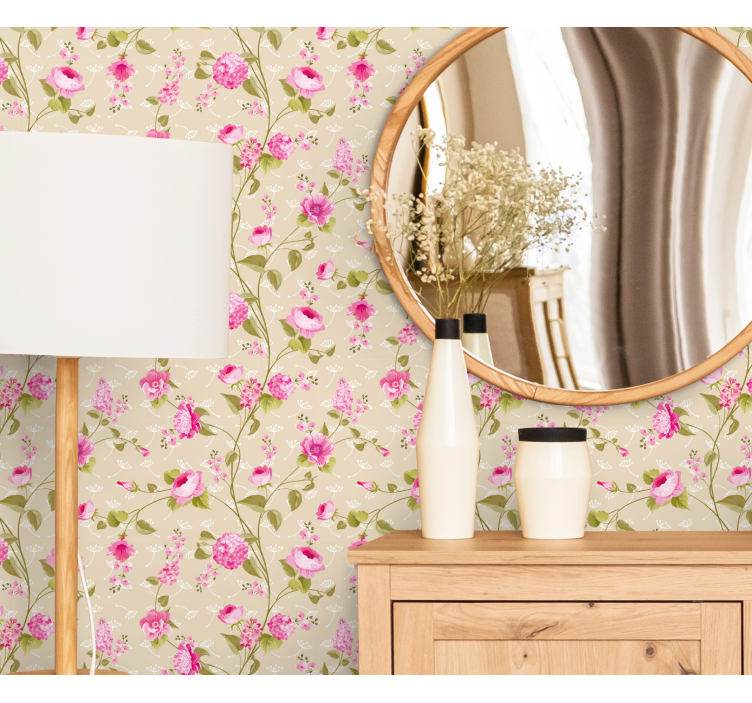 Tapeta kwiaty w beżowe róże - TenStickers
