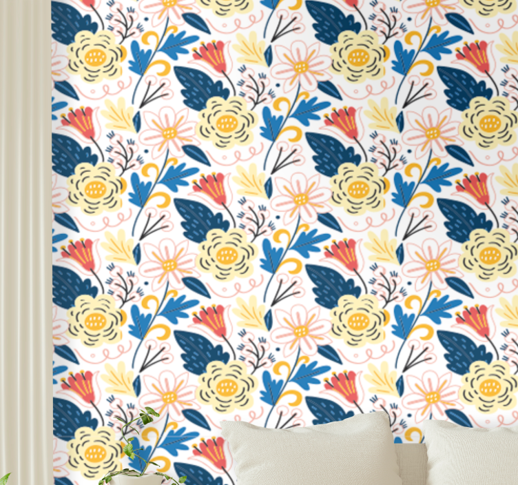 Tapeta kwiaty w kolorowym, kwitnącym wzorze - TenStickers