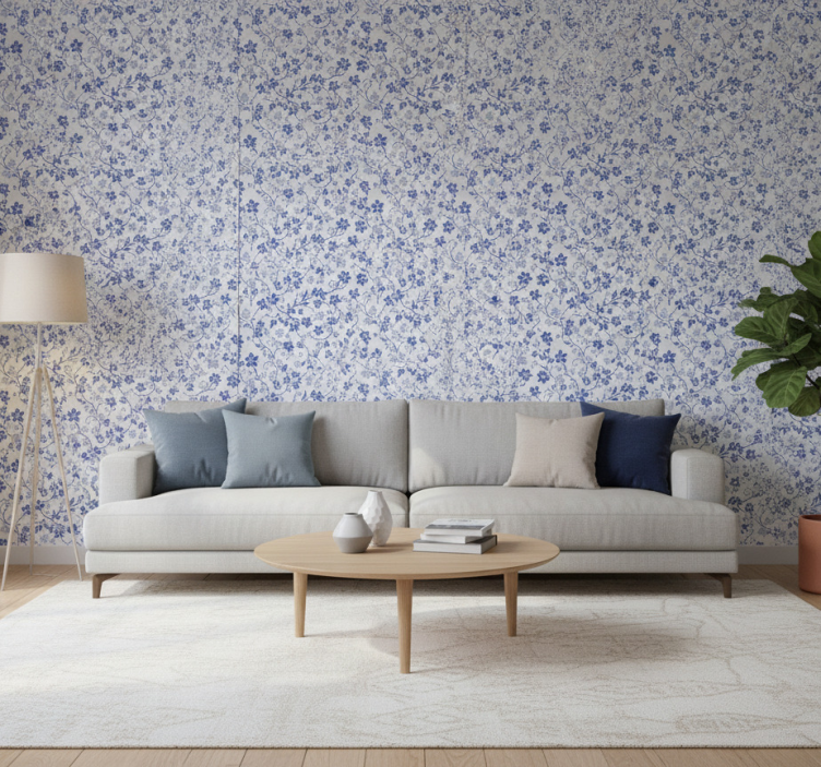 Tapeta kwiaty niebieskie kwitnące wiśnie - TenStickers