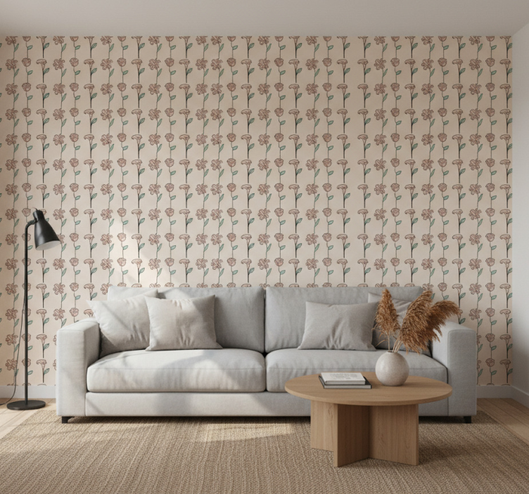 Tapeta kwiaty oryginalny minimalistyczny wzór - TenStickers