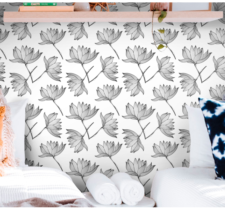 Tapeta kwiaty szkice botaniczne - TenStickers